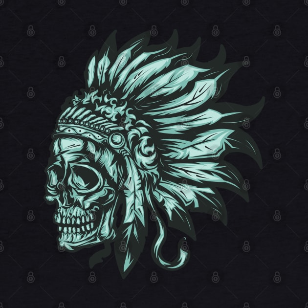 Indian Chief American Native Skull Feather Headdress by Macphisto Shirts